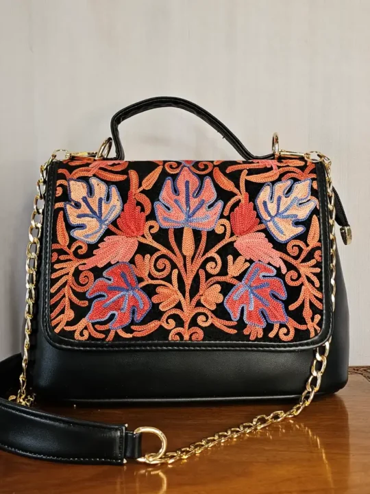 Kashmiri Black Flip Sling Bag with Aari Embroidery and Dual Carry - Pahalgam Collection