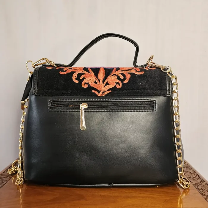 Kashmiri Black Flip Sling Bag with Aari Embroidery and Dual Carry - Pahalgam Collection - Image 3