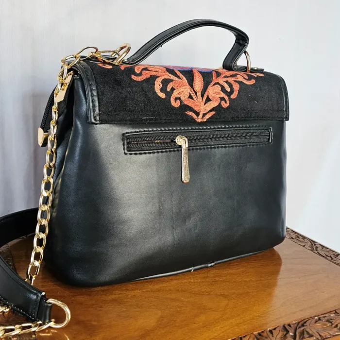 Kashmiri Black Flip Sling Bag with Aari Embroidery and Dual Carry - Pahalgam Collection - Image 5