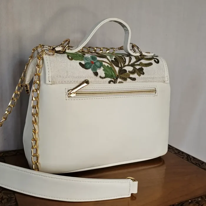 Kashmiri White Aari Embroidered Flip Bag with Sling - Pahalgam Collection - Image 3