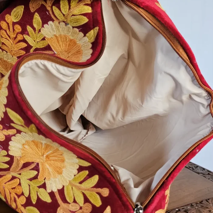 Kashmiri Aari Embroidered Multi-Way Red Backpack | Arabian Pithoo - Pahalgam - Image 5