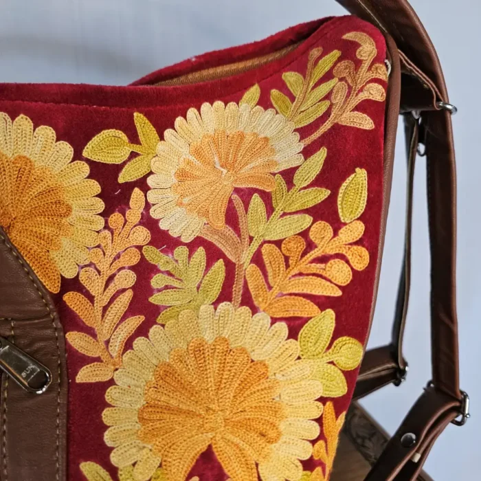 Kashmiri Aari Embroidered Multi-Way Red Backpack | Arabian Pithoo - Pahalgam - Image 6