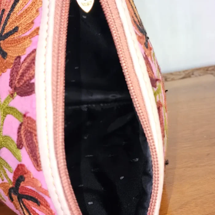 Kashmiri Triangle Potli Bag with Arm Handle - Aari Motifs in Pink | Pahalgam - Image 4