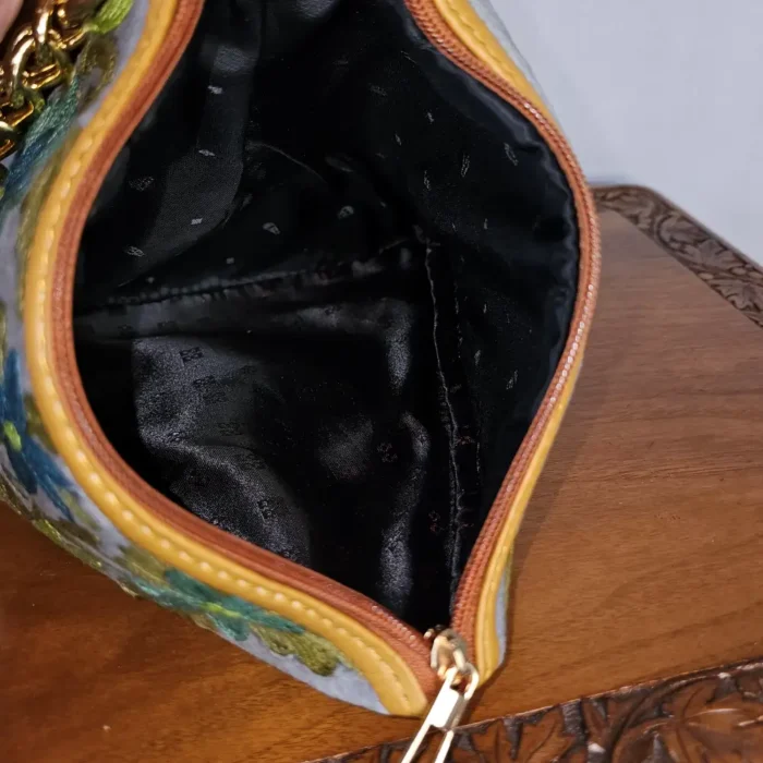 Kashmiri Triangle Potli Bag in Grey with Aari Work - Pahalgam Collection - Image 4