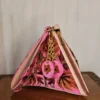Kashmiri Triangle Potli Bag with Arm Handle - Aari Motifs in Pink | Pahalgam