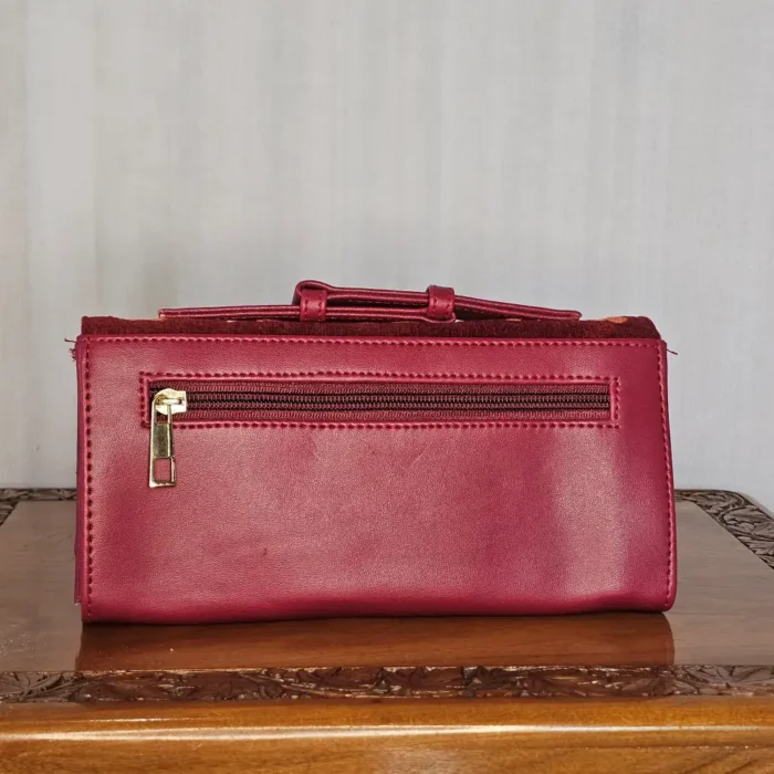 Kashmiri Maroon PU Wallet with Handle & Aari Floral Detail - Pahalgam Collection - Image 2