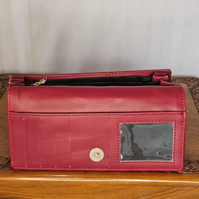 Kashmiri Maroon PU Wallet with Handle & Aari Floral Detail - Pahalgam Collection - Image 3