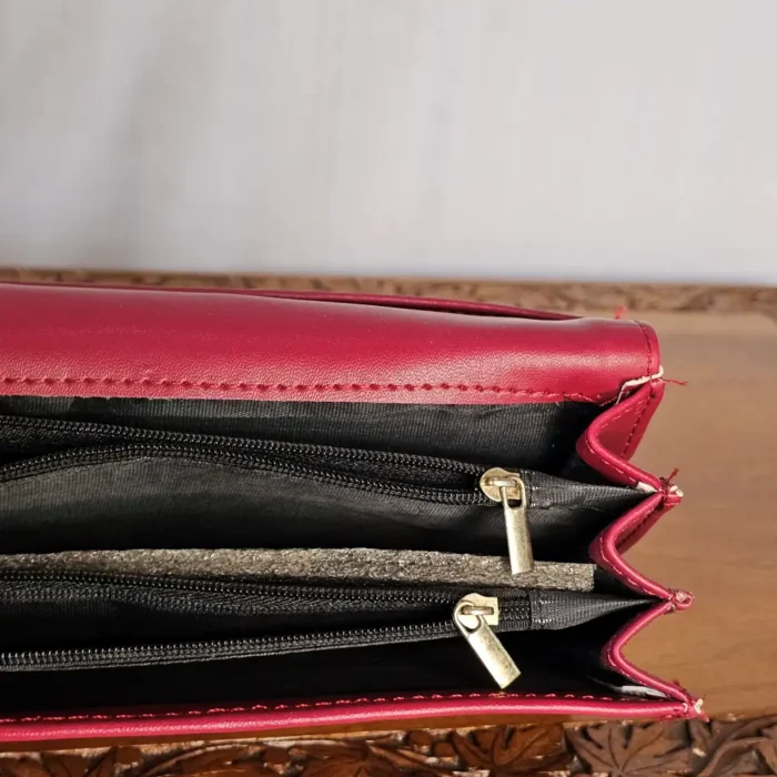 Kashmiri Maroon PU Wallet with Handle & Aari Floral Detail - Pahalgam Collection - Image 4