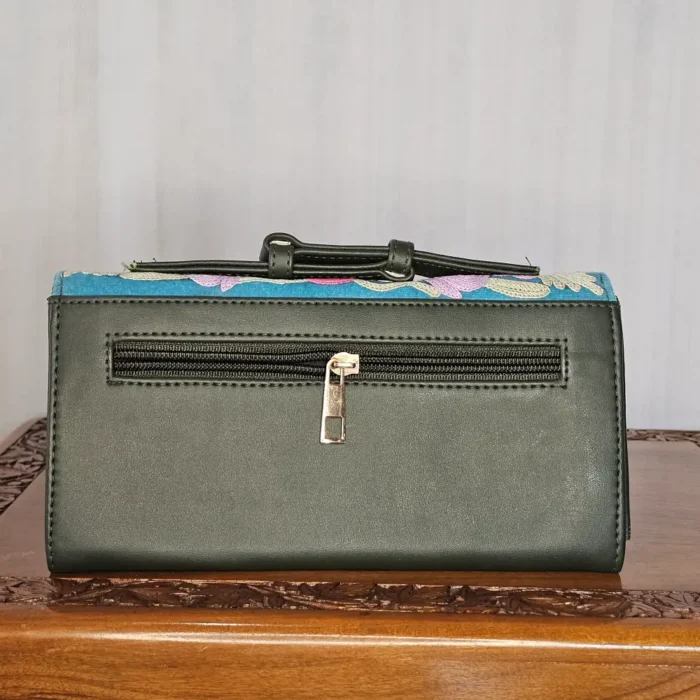Green Kashmiri Wallet with Aari Embroidery and Top Handle - Pahalgam Collection - Image 2