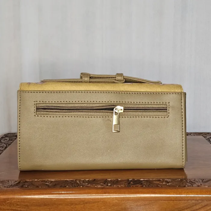 Kashmiri Beige Wallet with Delicate Aari Work and Top Grip - Pahalgam Collection - Image 2