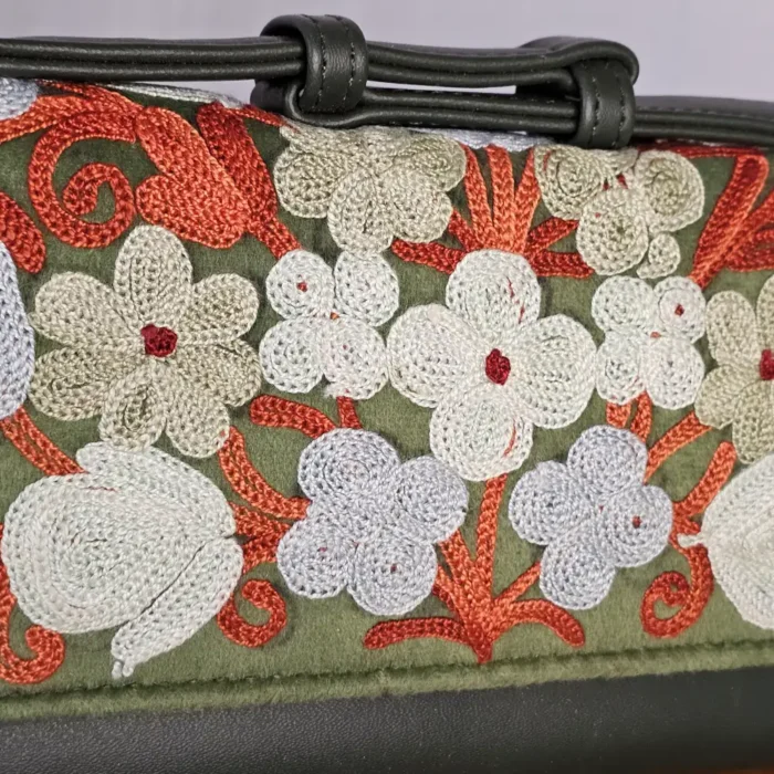 Kashmiri Green Wallet with Handle and Aari Work - Pahalgam Collection - Image 5
