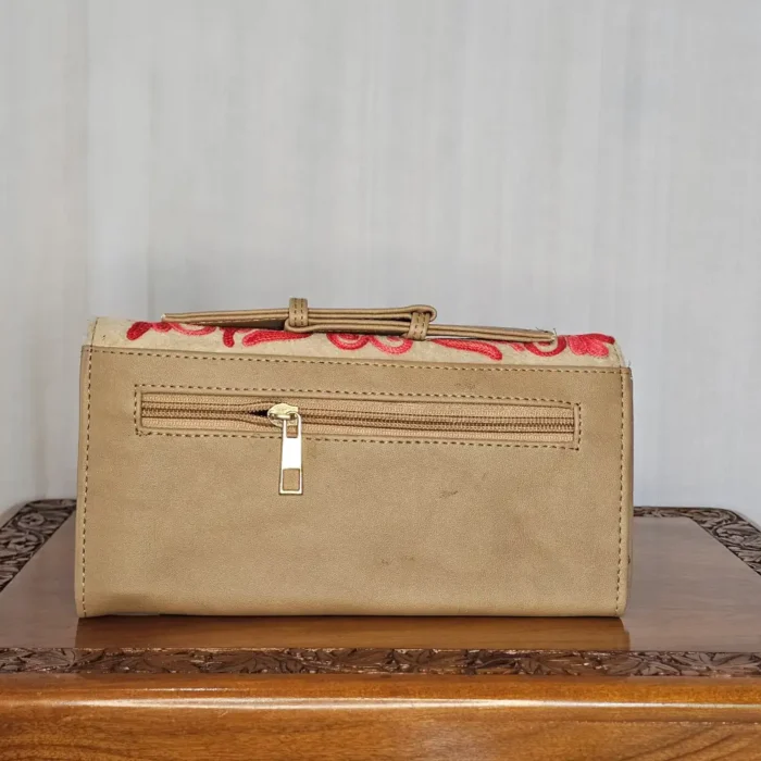 Beige Wallet with Kashmiri Aari Flowers and Handle - Pahalgam Collection - Image 2