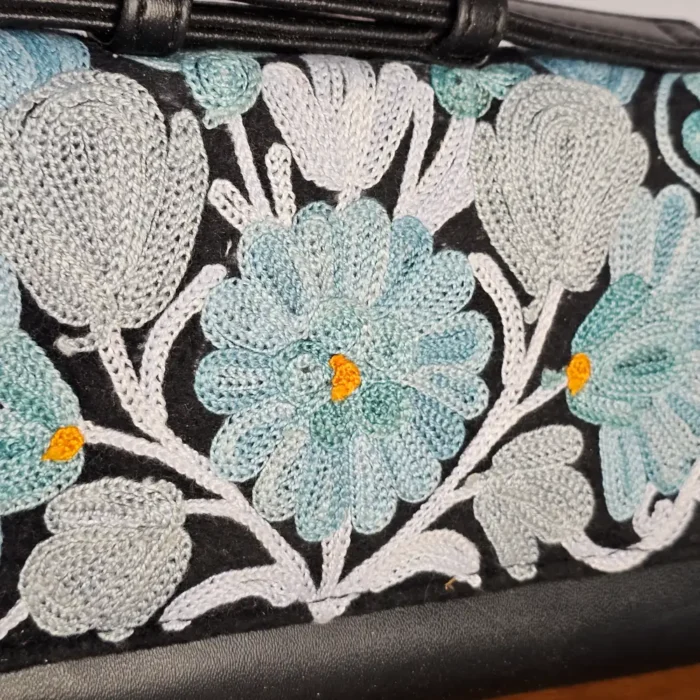 Black Kashmiri Wallet with Bold Aari Embroidery and Handle - Pahalgam Collection - Image 2