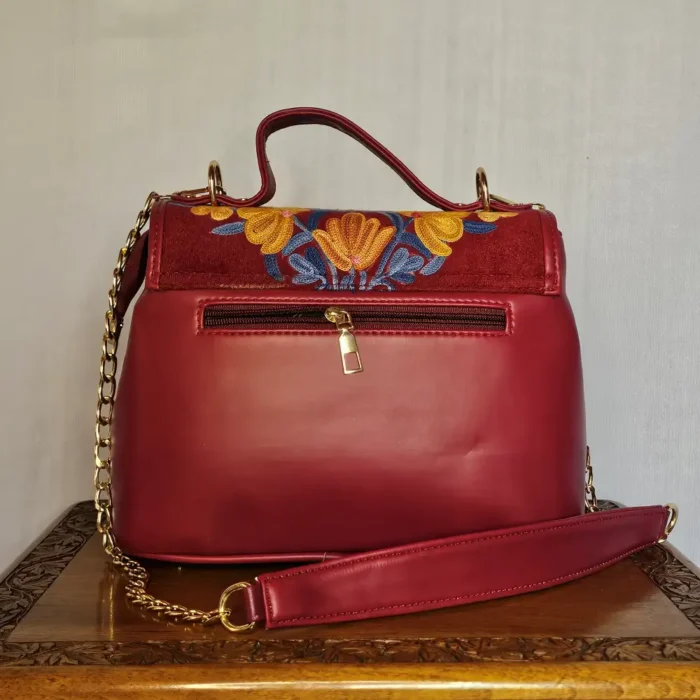 Kashmiri Maroon Aari Panel Flip Bag with Sling and Back Pocket - Pahalgam Collection - Image 3