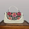 Small Kashmiri White Handbag | Sling with Top Handle - Aari Work - Pahalgam Collection