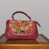 Kashmiri Small Maroon Handbag | Sling with Top Handle - Aari Work - Pahalgam Collection