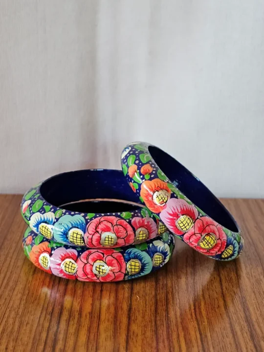 Set of 3 Kashmiri Paper Machie Bangles – Handpainted