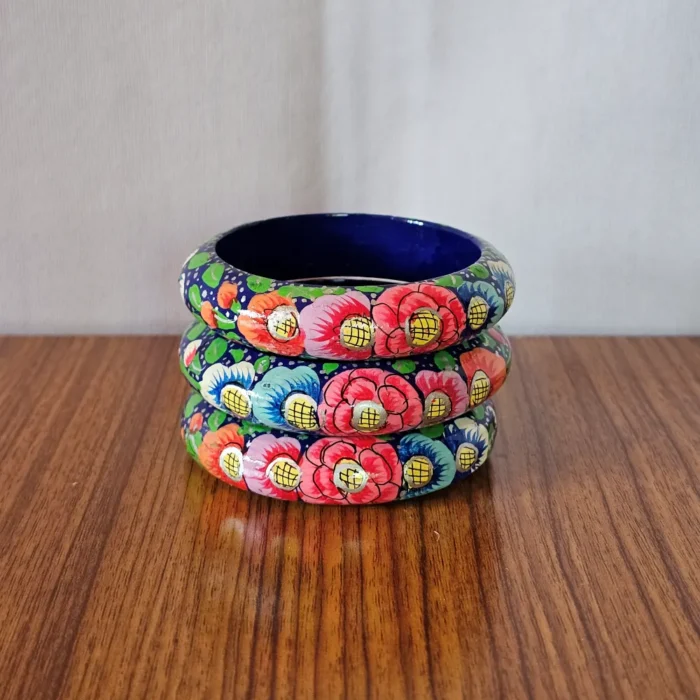 Set of 3 Kashmiri Paper Machie Bangles – Handpainted - Image 2