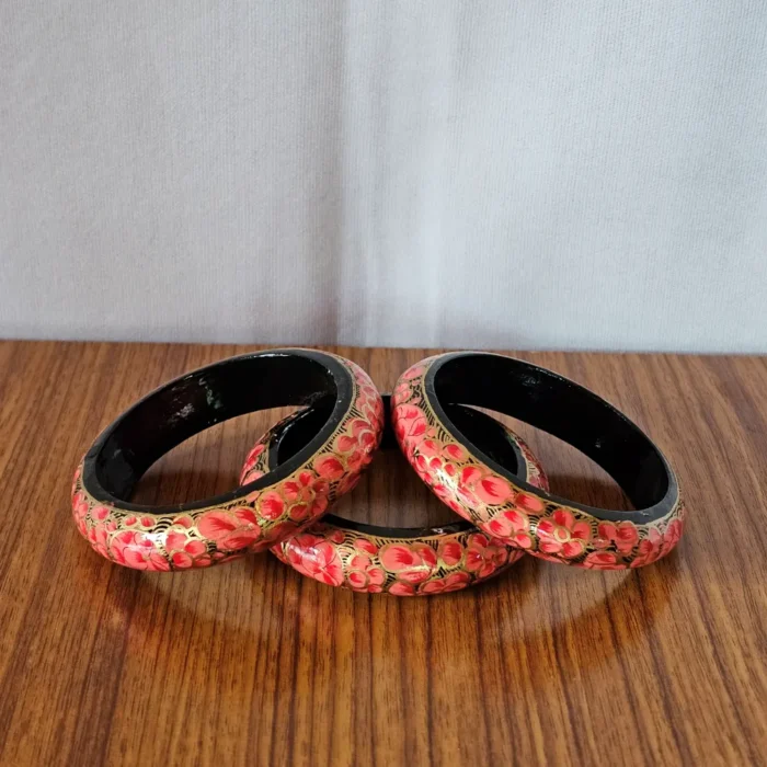Kashmiri Bangle Set of 3 – Pinkish Hues in Paper Machie - Image 3