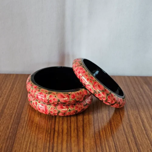 Kashmiri Bangle Set of 3 – Pinkish Hues in Paper Machie