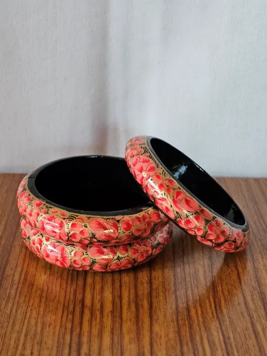 Kashmiri Bangle Set of 3 – Pinkish Hues in Paper Machie