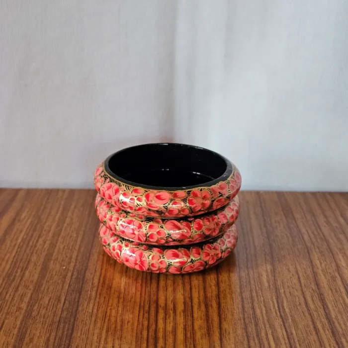 Kashmiri Bangle Set of 3 – Pinkish Hues in Paper Machie - Image 2