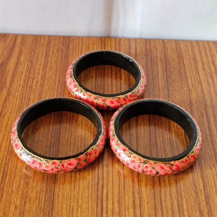 Kashmiri Bangle Set of 3 – Pinkish Hues in Paper Machie - Image 5