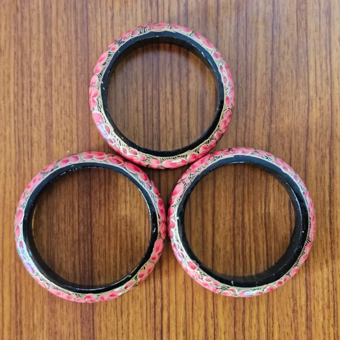 Kashmiri Bangle Set of 3 – Pinkish Hues in Paper Machie - Image 6