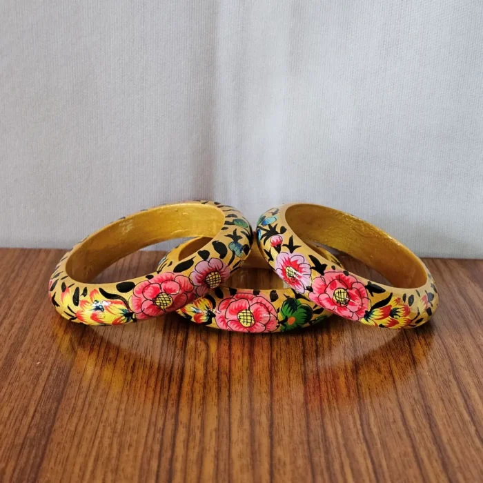 3-Piece Kashmiri Paper Machie Bangle Set – Classic Floral Design - Image 3