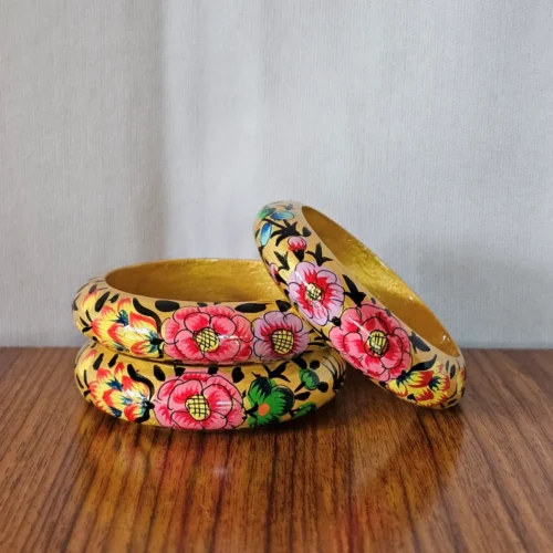 3-Piece Kashmiri Paper Machie Bangle Set – Classic Floral Design