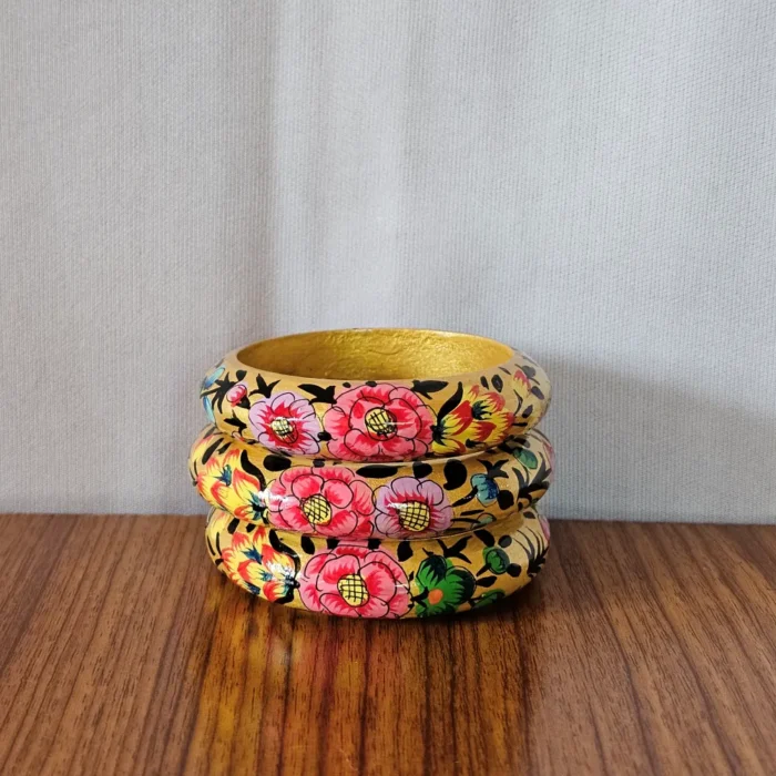3-Piece Kashmiri Paper Machie Bangle Set – Classic Floral Design - Image 2
