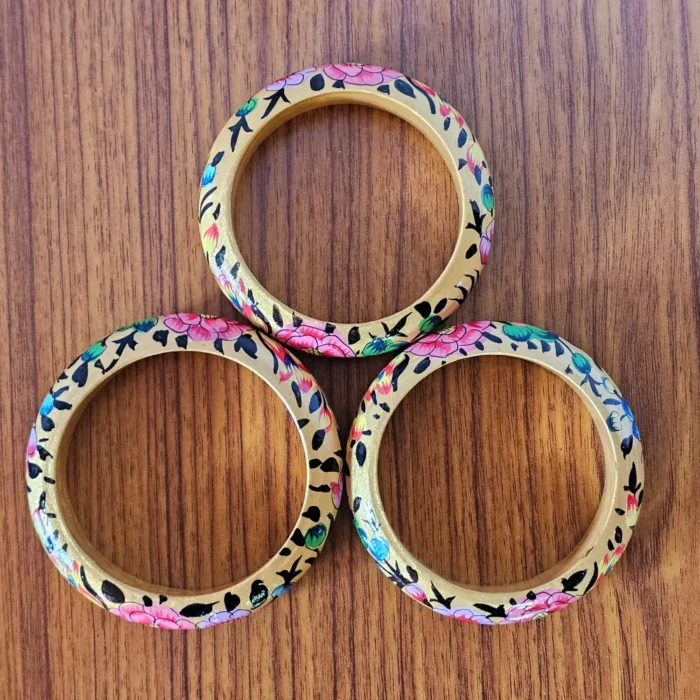 3-Piece Kashmiri Paper Machie Bangle Set – Classic Floral Design - Image 6