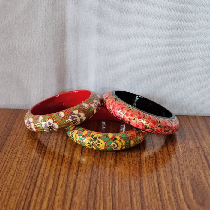 Bangles | Set of 3 – Kashmiri Paper Machie with Floral Motifs - Image 3