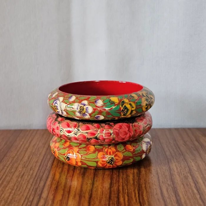 Bangles | Set of 3 – Kashmiri Paper Machie with Floral Motifs - Image 2