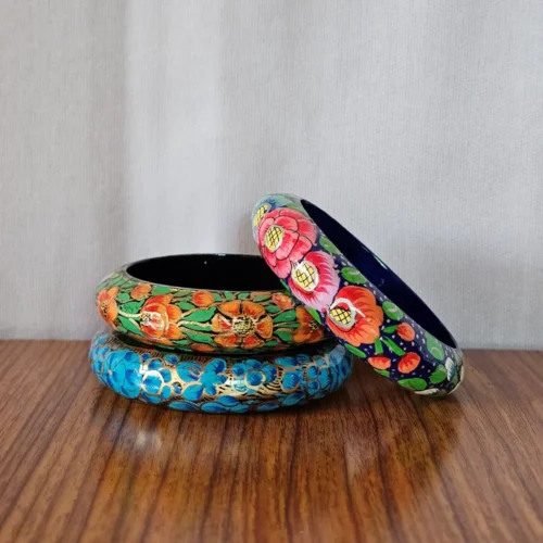 Kashmiri Paper Machie Bangle Set of 3 – Floral Tones
