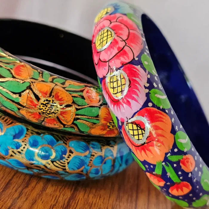 Kashmiri Paper Machie Bangle Set of 3 – Floral Tones - Image 4