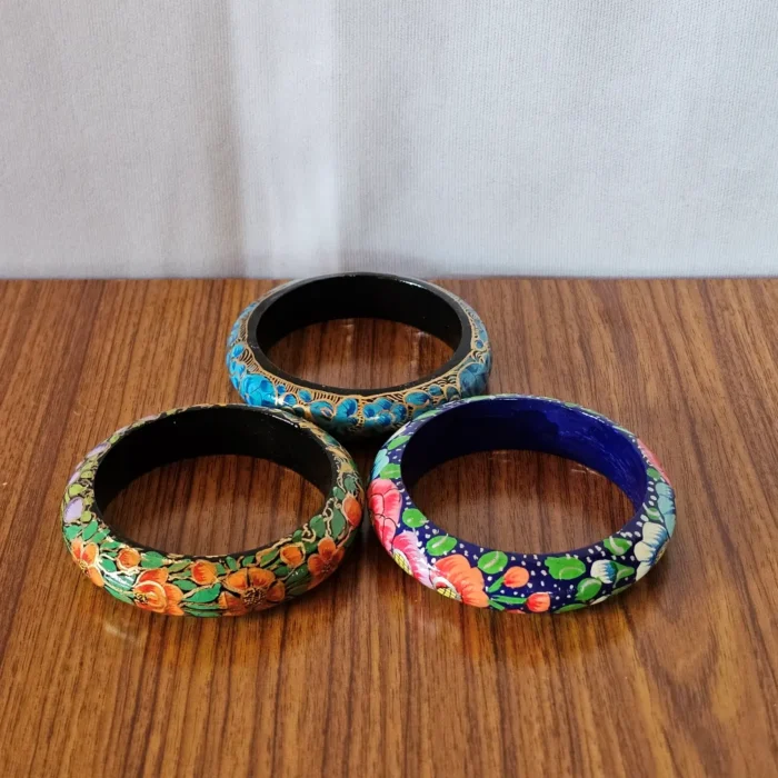 Kashmiri Paper Machie Bangle Set of 3 – Floral Tones - Image 5