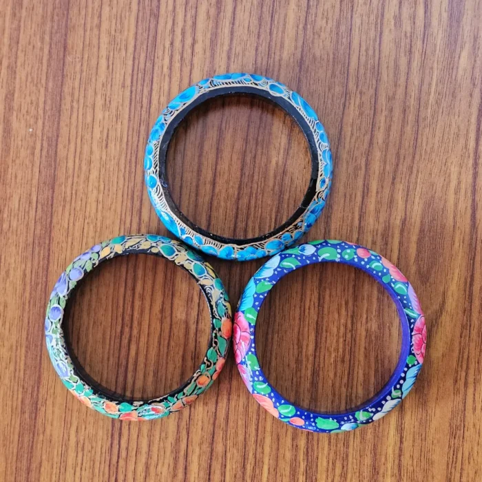 Kashmiri Paper Machie Bangle Set of 3 – Floral Tones - Image 6