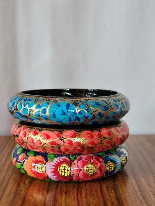 Set of Kashmiri Paper Machie Bangles – Handpainted Floral
