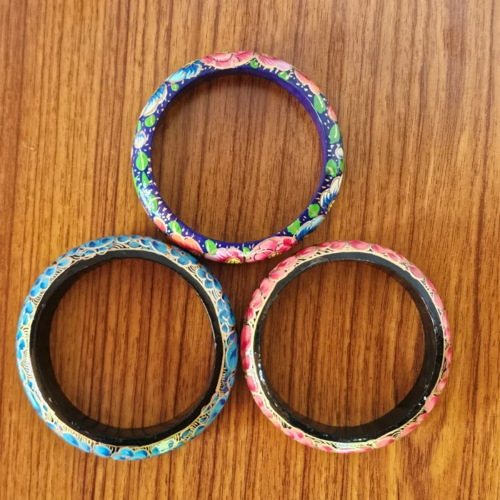 Set of 3 Kashmiri Paper Machie Bangles – Handpainted Floral Details - Image 6
