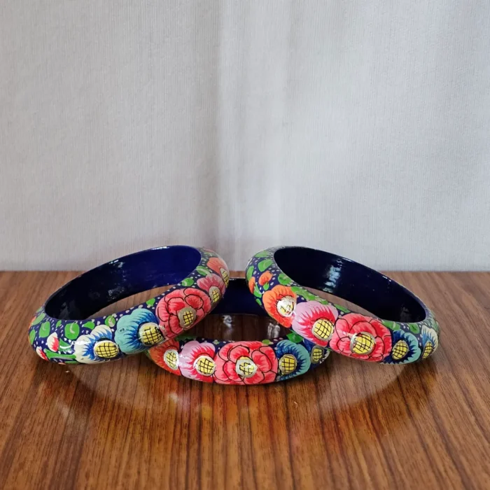 Set of 3 Kashmiri Paper Machie Bangles – Handpainted - Image 3