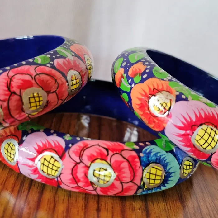 Set of 3 Kashmiri Paper Machie Bangles – Handpainted - Image 4