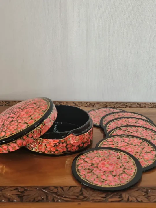 Traditional Kashmiri Coaster Box in Paper Machie