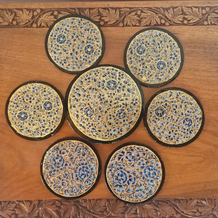 Kashmiri Paper Machie Coaster Set – Multicolor Floral Magic - Image 3