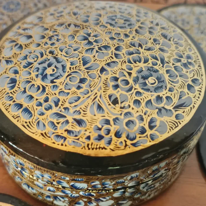 Kashmiri Paper Machie Coaster Set – Multicolor Floral Magic - Image 4
