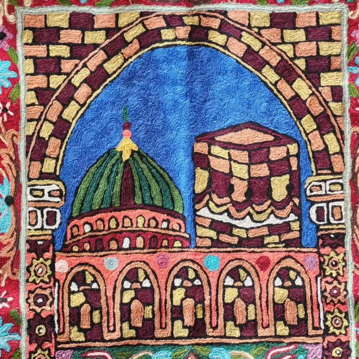 Hand Chain Stitch Embroidered Prayer Mat in Dusooty Cotton from Kashmir - Image 3