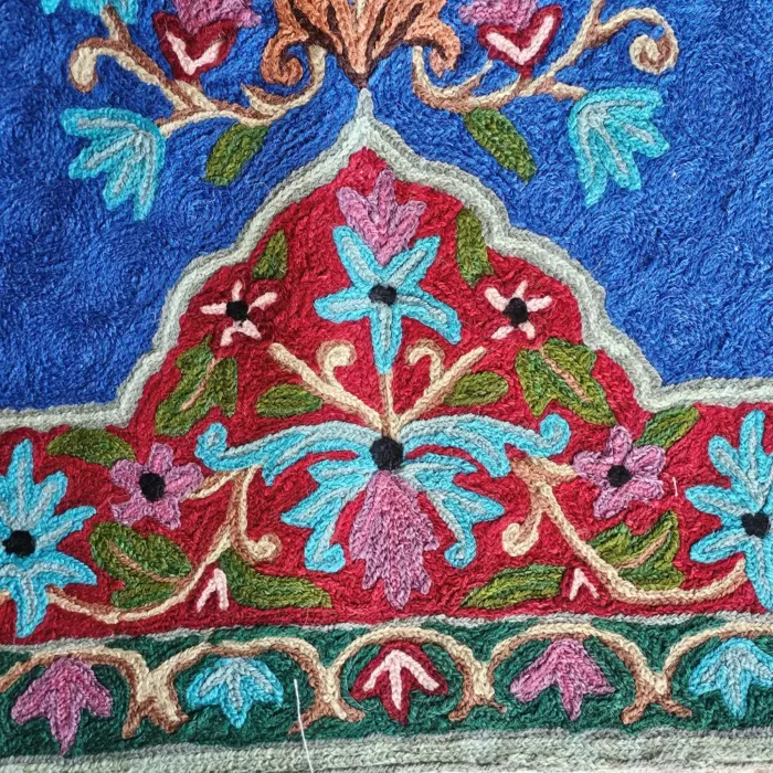 Hand Chain Stitch Embroidered Prayer Mat in Dusooty Cotton from Kashmir - Image 4