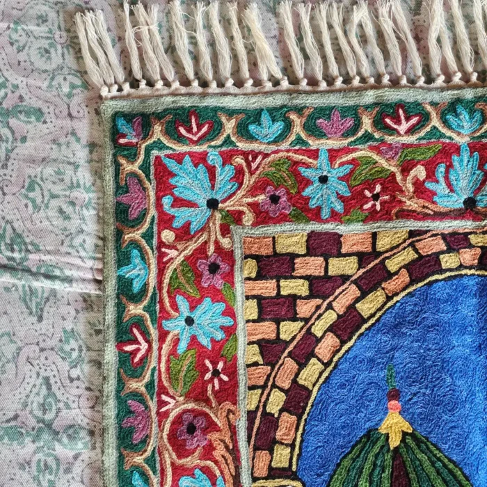 Hand Chain Stitch Embroidered Prayer Mat in Dusooty Cotton from Kashmir - Image 5