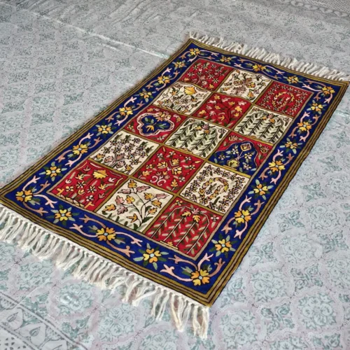 Kashmiri Rugt in Hand Chain Stitch on Dusooty Cotton Fabric (4x2.5 ft)