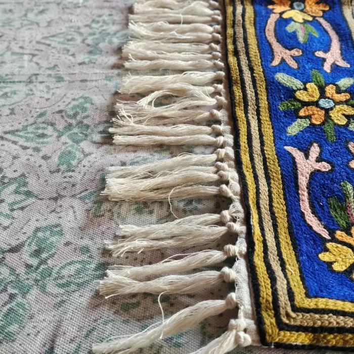 Kashmiri Prayer Mat in Hand Chain Stitch on Dusooty Cotton Fabric - Image 3